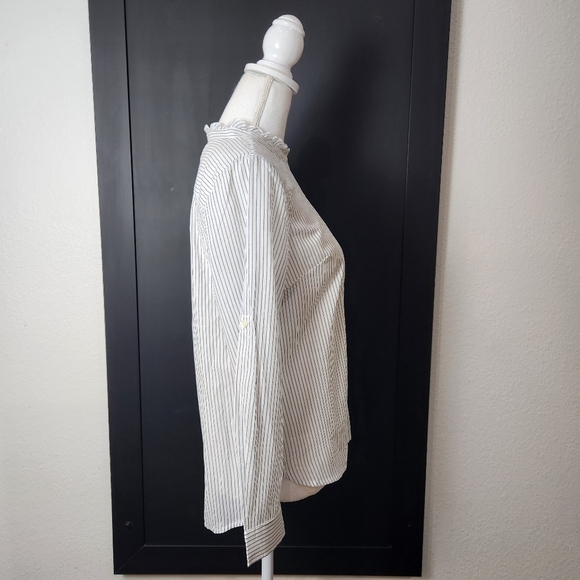 NWT Talbots Striped Ruffled Neck Roll Up Sleeve Button Up Shirt Size PS - Picture 4 of 10